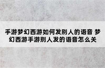 手游梦幻西游如何发别人的语音 梦幻西游手游别人发的语音怎么关